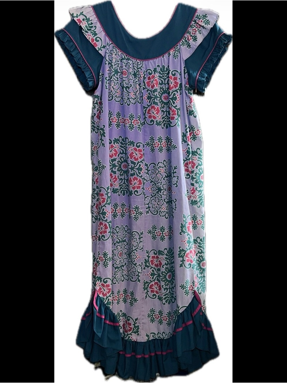 90s Lavender & Teal Mu’umu’u w/fishtail